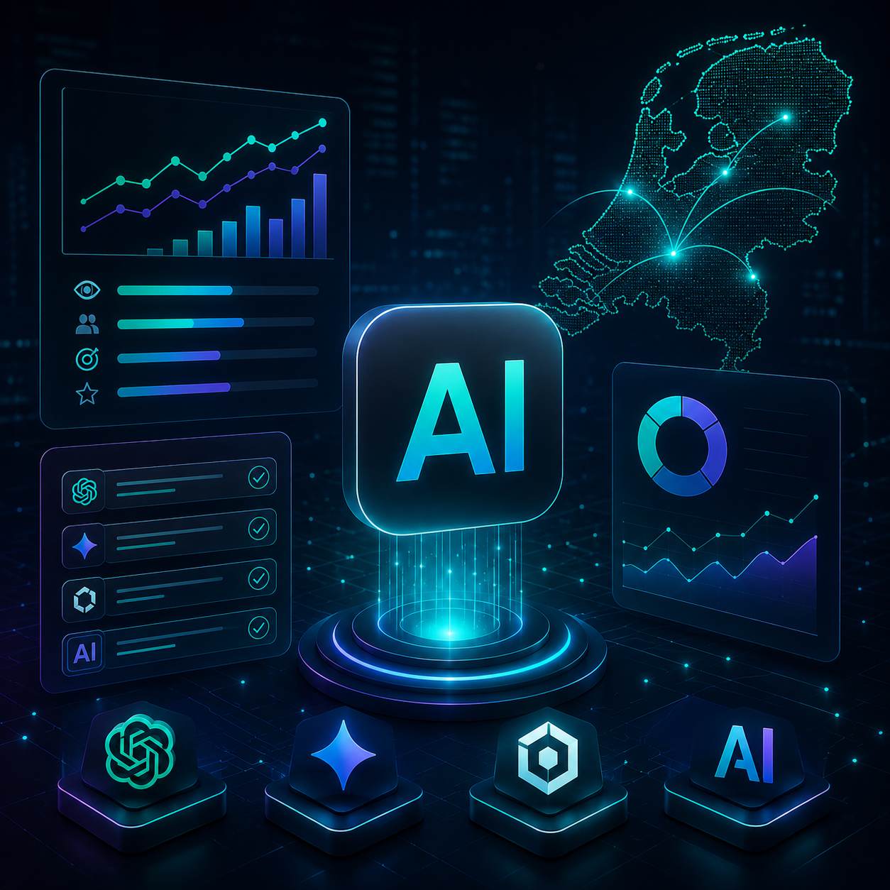Algora GEO platform voor Nederlandse merken — AI-zichtbaarheid dashboard